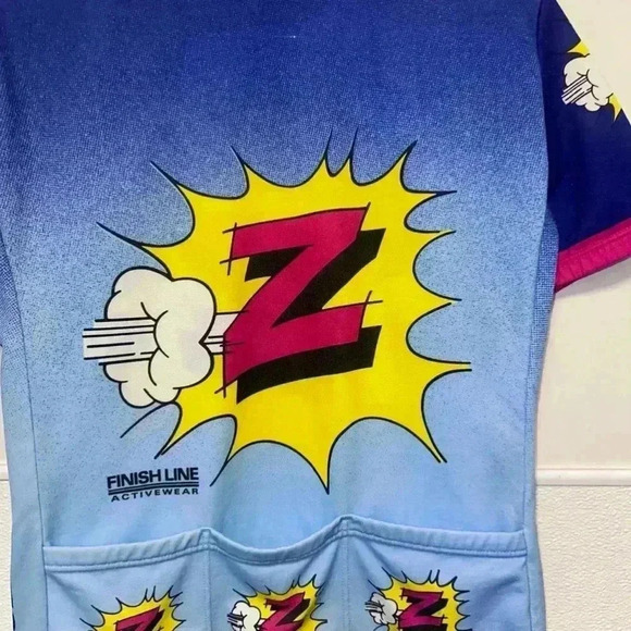 Vintage Finish Line Cycling Jersey/Pink, Blue,Yellow/26 1/2 length/17 1/2 width - Picture 9 of 11